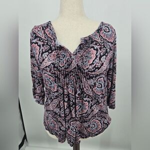 Talbots Navy And Red Paisley Shirred Front Blouse 1X
